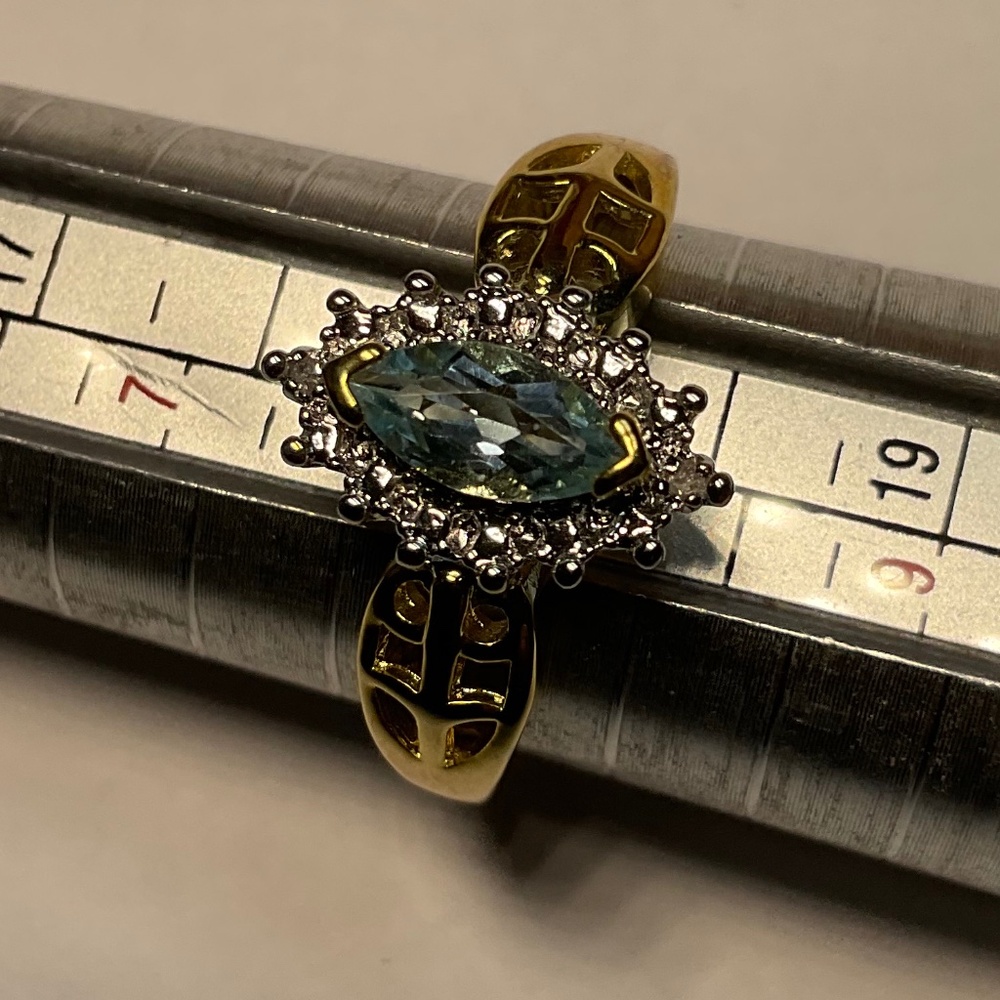Gold Plated Ring with a Light Blue Stone. Size 8